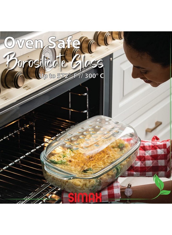 Simax Clear Glass Rectangle Roaster Pan With Lid, Raised Ridges for Fat Free Cooking, Durable Borosilicate Glass, Microwave and Dishwasher Safe, Made in Europe, 3 Qt Oblong Baking Dish - Image 3