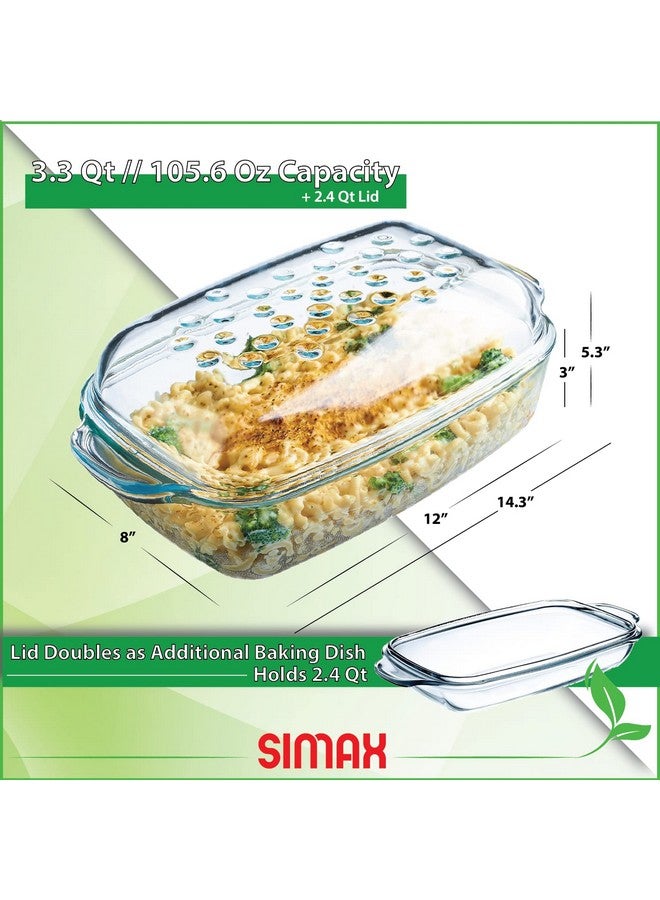 Simax Clear Glass Rectangle Roaster Pan With Lid, Raised Ridges for Fat Free Cooking, Durable Borosilicate Glass, Microwave and Dishwasher Safe, Made in Europe, 3 Qt Oblong Baking Dish - Image 2