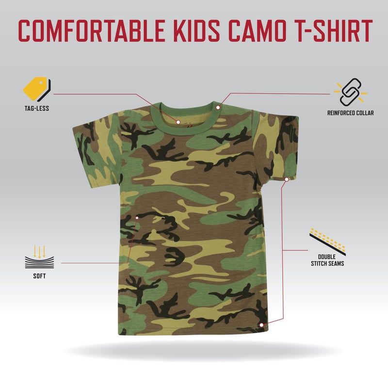 Rothco Kids Camo T-Shirt â€“ Comfortable Outdoor Camouflage Short Sleeve Crew Neck Tee Shirt, Woodland Camo, M - Image 2