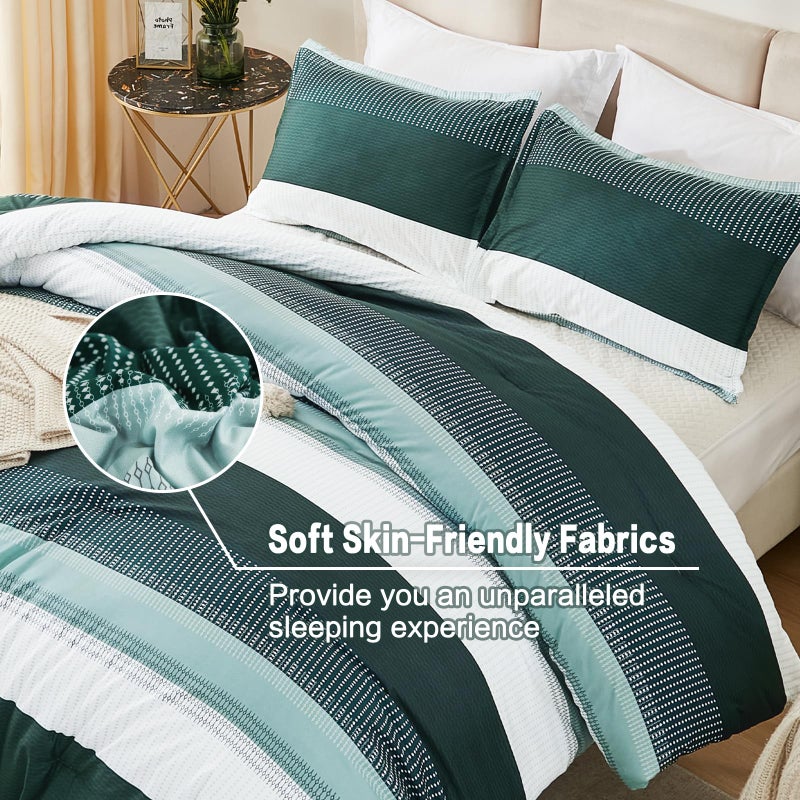 Litanika Litanika Dark Emerald Green King Bed Comforter Set  3 Pieces Bedding Set  Colorblock Stripe Vintage Bed Set (104x90In Comforter & 2 Pillowcases)  - Image 4