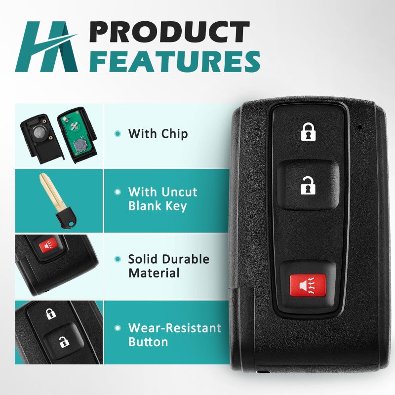 HelloAuto Key Fob for Toyota Prius 2004 2005 2006 2007 2008 2009 Replacement Keyless Entry Remote Smart Key Fob for Silver Logo, P/N: 2584A-B31EG, 89994-47061 (FCC ID: MOZB31EG) - Image 2