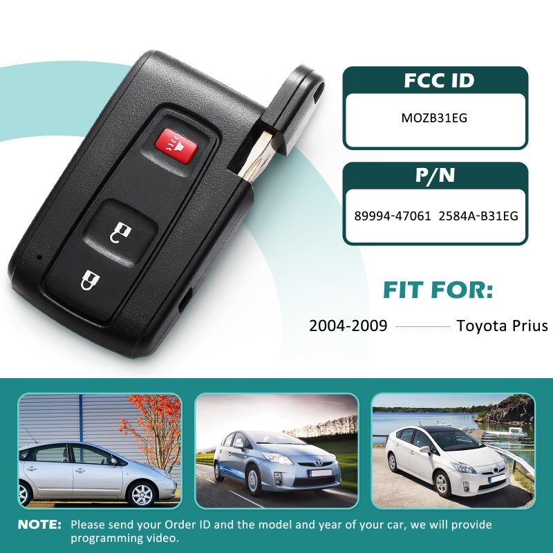 HelloAuto Key Fob for Toyota Prius 2004 2005 2006 2007 2008 2009 Replacement Keyless Entry Remote Smart Key Fob for Silver Logo, P/N: 2584A-B31EG, 89994-47061 (FCC ID: MOZB31EG) - Image 3