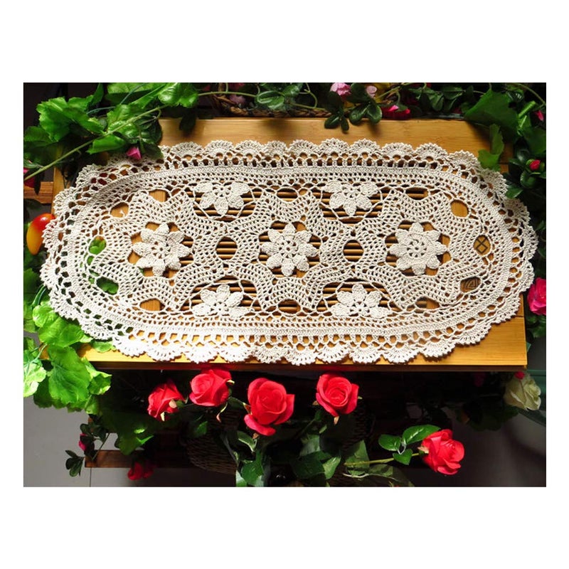 Laivigo Handmade Crochet Lace Oval Lucky Flower Tablecloth Table Runner Doilies Doily12x24 InchBeige