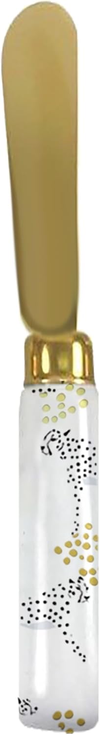 Mary Square Mary Square Goldfoil Cheetah Animal Print 8 x 6 Ceramic Stoneware Kitchen Dinner Cheese Board Appetizer Small Charcuterie Serving Platter with Knife Spreader 2Piece Set  - Image 2
