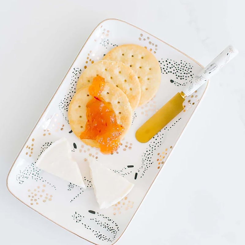 Mary Square Mary Square Goldfoil Cheetah Animal Print 8 x 6 Ceramic Stoneware Kitchen Dinner Cheese Board Appetizer Small Charcuterie Serving Platter with Knife Spreader 2Piece Set  - Image 3