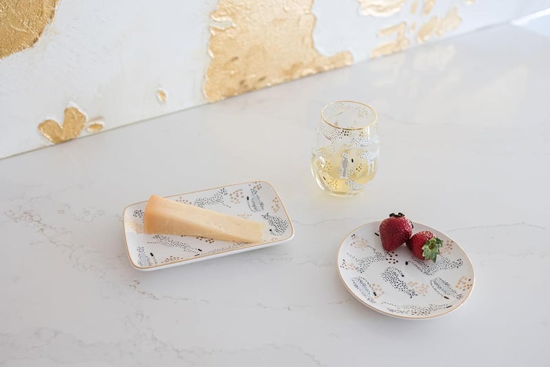 Mary Square Mary Square Goldfoil Cheetah Animal Print 8 x 6 Ceramic Stoneware Kitchen Dinner Cheese Board Appetizer Small Charcuterie Serving Platter with Knife Spreader 2Piece Set  - Image 5