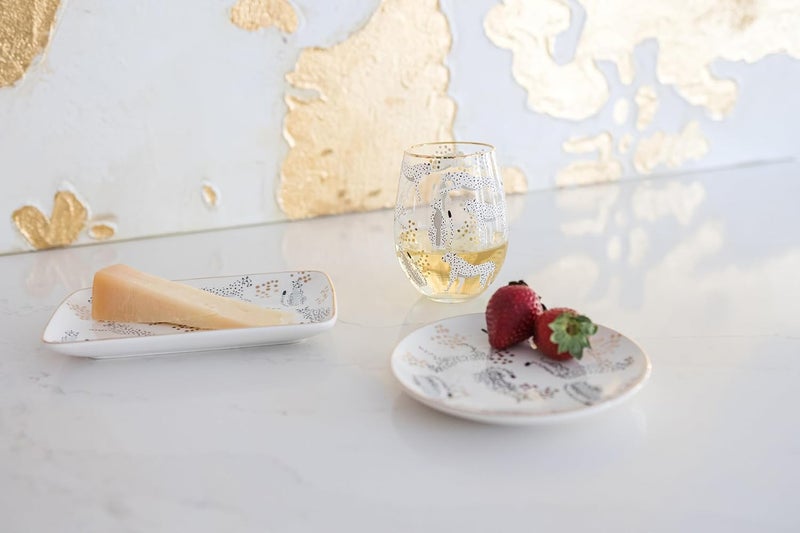 Mary Square Mary Square Goldfoil Cheetah Animal Print 8 x 6 Ceramic Stoneware Kitchen Dinner Cheese Board Appetizer Small Charcuterie Serving Platter with Knife Spreader 2Piece Set  - Image 4