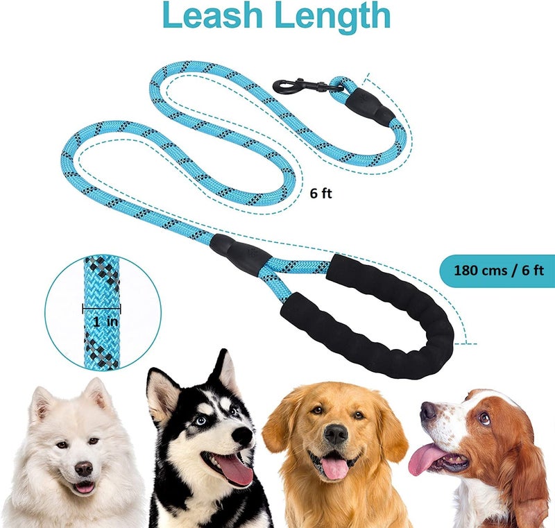 Petology Dog Leash 6FT Long, 1 Inch Thick Reflective Heavy Duty Rope with Anti-Slip Padded Handle for Medium & Large Dogs Blue - Image 4