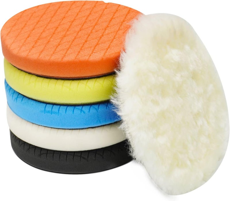 Autolock 7" Buffing Polishing Pads, 6 Pcs 7 Inch 180mm Face for 6.7 Inch Backing Plate, Compound Buffing Sponge and Woolen Pads, Cutting Polishing Pad Kit for Car Buffer Compounding, Polish and Wax - Image 1