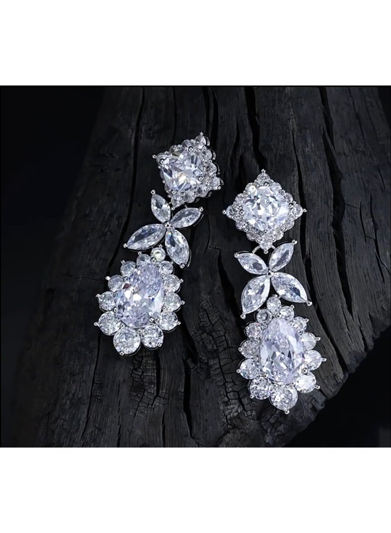 Ciara Copper zircon necklace earrings, luxurious sparkling colorful gemstones, bride's wedding dress, party fashion accessories - Image 3