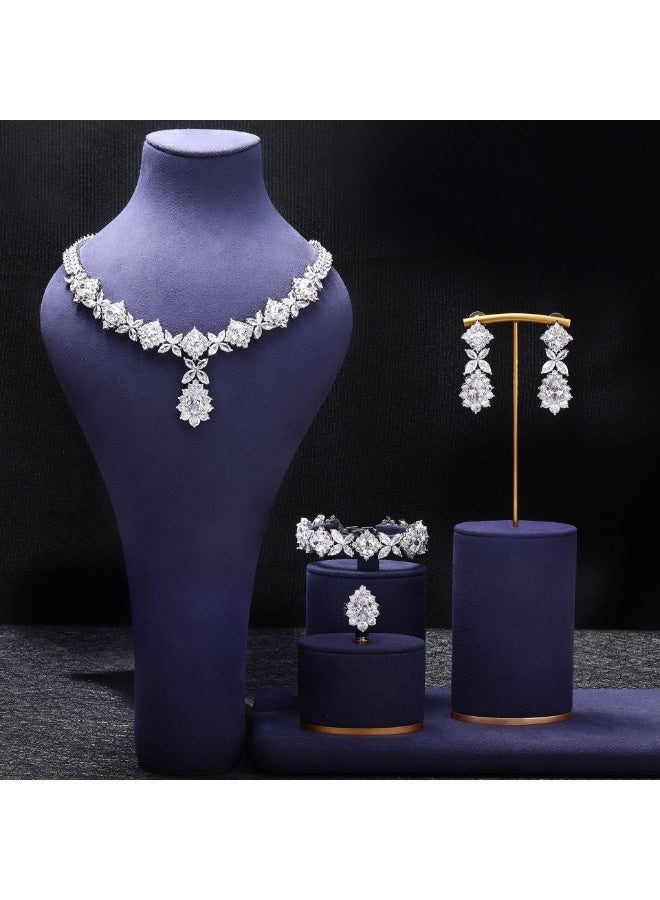 Ciara Copper zircon necklace earrings, luxurious sparkling colorful gemstones, bride's wedding dress, party fashion accessories - Image 1