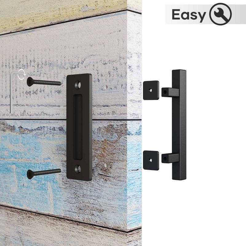 Easelife 2 Pack 10"" Sliding Barn Door Pull Handle With Flush Hardware Double Sided Heavy Duty Rustic Matte Black Powder Coated Easy Install Square - Image 5