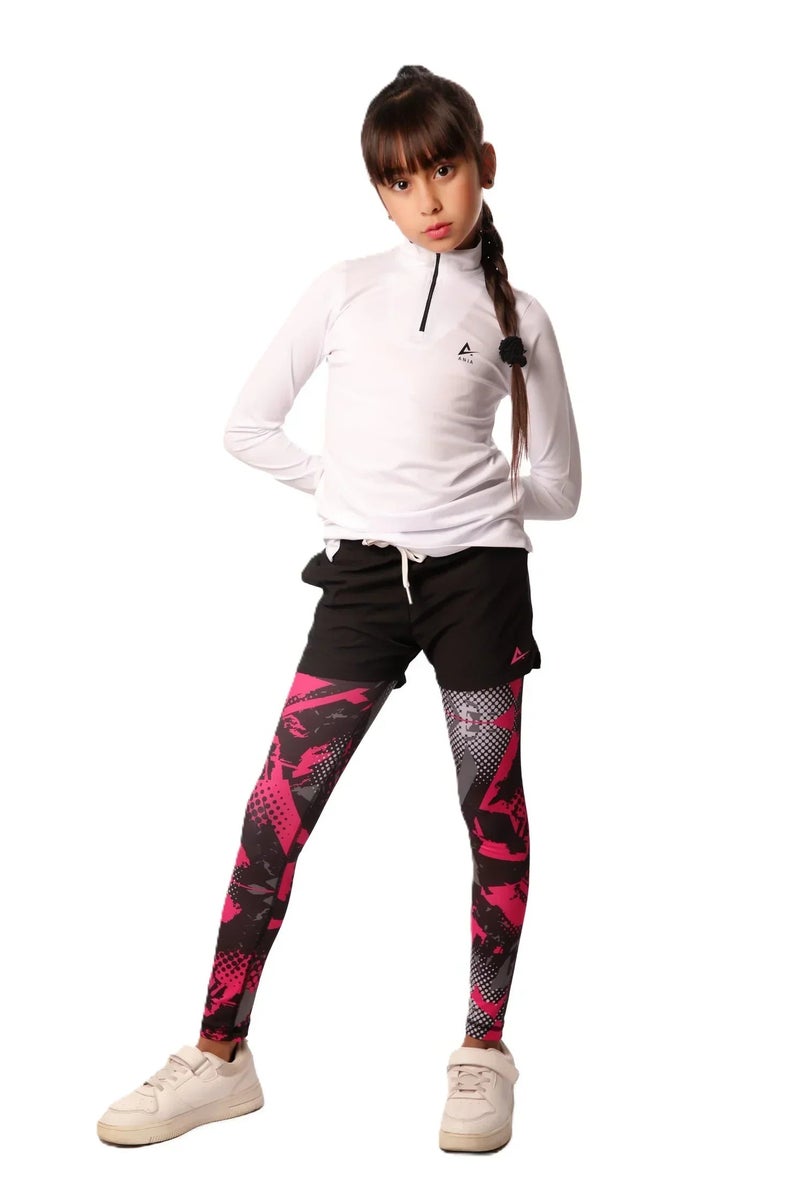 ANJA Girls Sporty Black Shorts with Pink pattern Graphic Leggings – Kids Athletic Layered Bottoms - Image 4
