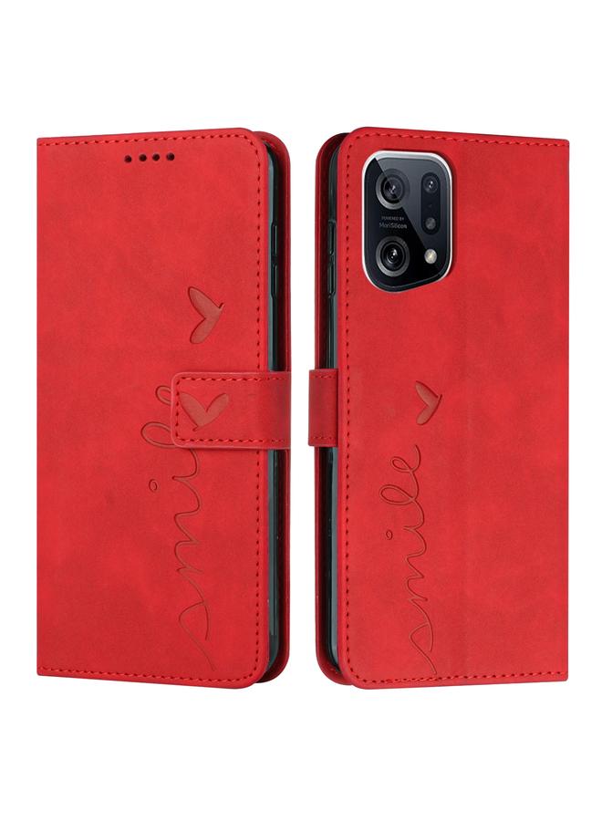 S-TOP Case For OPPO Find X5 Skin Feel Heart Pattern Leather Phone Case - Image 1