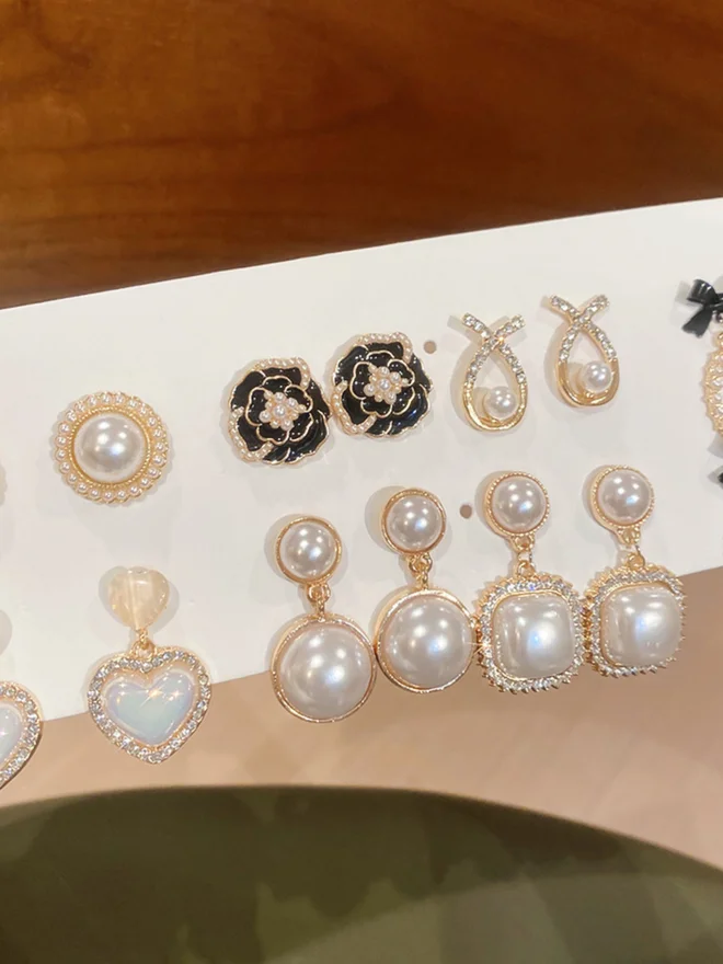 Take Two Set of 7 - Faux Pearl Embellished Earrings