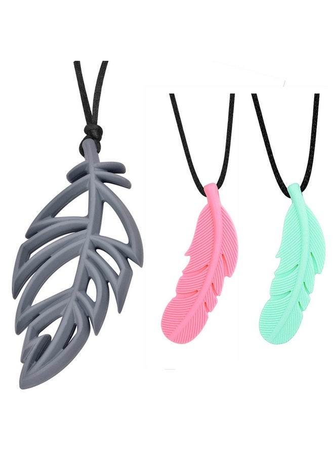 Megoday Teething Necklaces,Silicone Teether Necklace 3 Packs,Chew Necklaces for Sensory Kids Adults,Soft Leaf Feather - Image 1