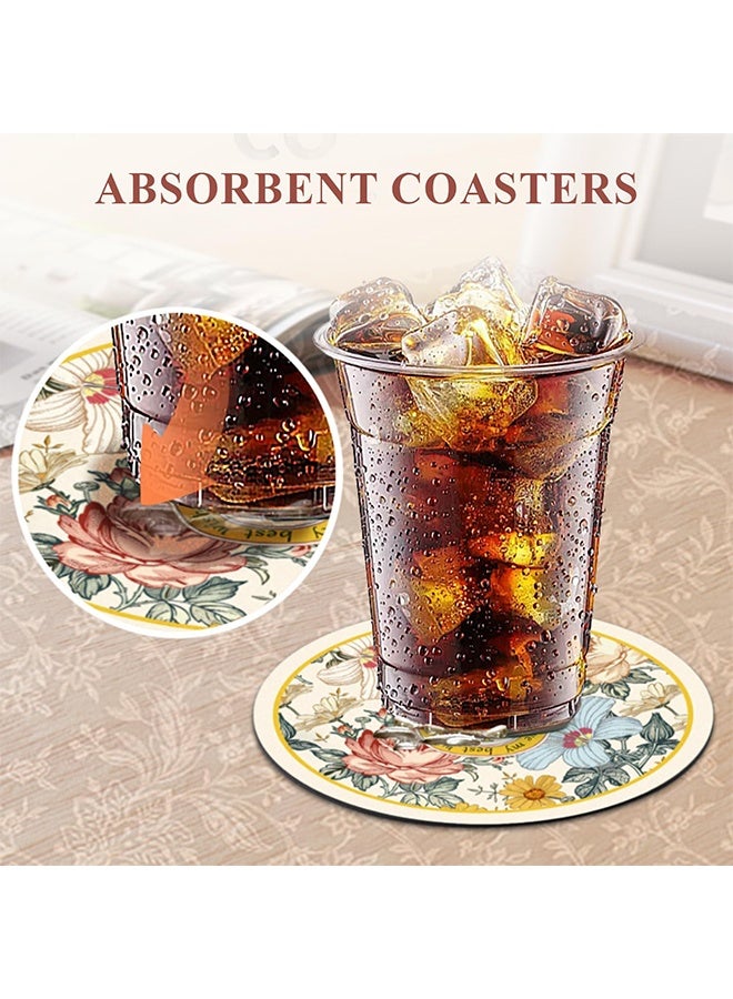 كوانتوم 4 قطع من مفارش الطاولة العتيقة، قواعد أكواب مطاطية ماصة، قواعد أكواب مانعة للانزلاق لحماية الطاولة في المنزل أو البار أو المطبخ - Image 3