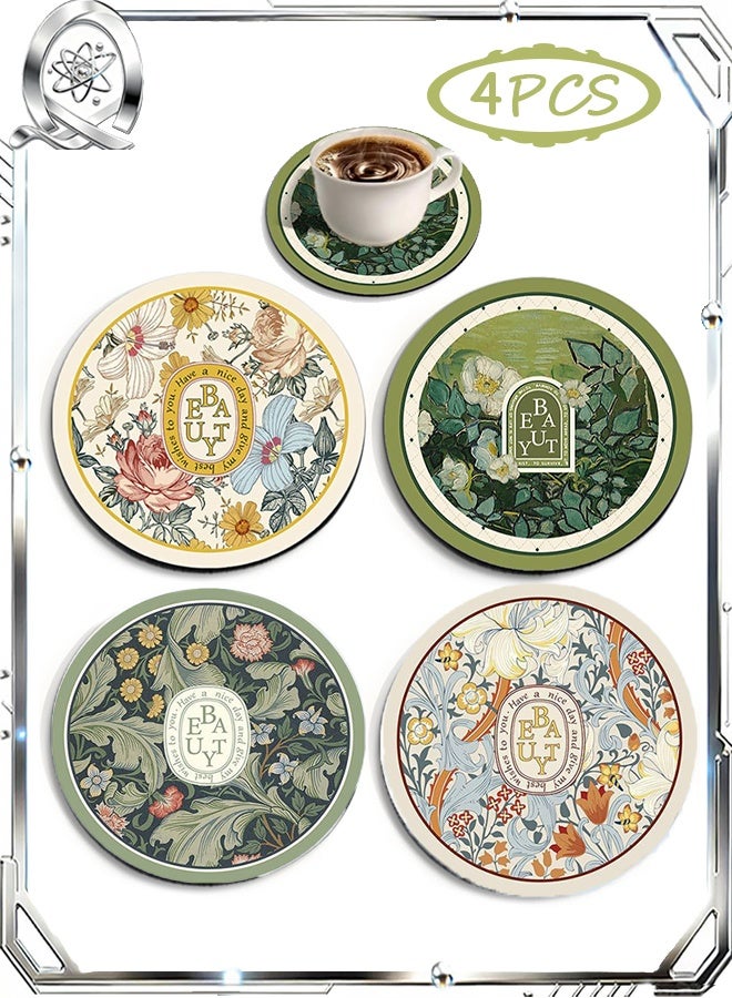 كوانتوم 4 قطع من مفارش الطاولة العتيقة، قواعد أكواب مطاطية ماصة، قواعد أكواب مانعة للانزلاق لحماية الطاولة في المنزل أو البار أو المطبخ - Image 1