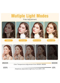 Y&D Ring Light, 3 Light Mode Selfie Rechargeable for Zoom Meetings Large Capacity Battery Portable 60 LED Adjustable Brightness Clip, Phone, iPad, Laptop, Makeup, Photography, Vlog  - Image 2