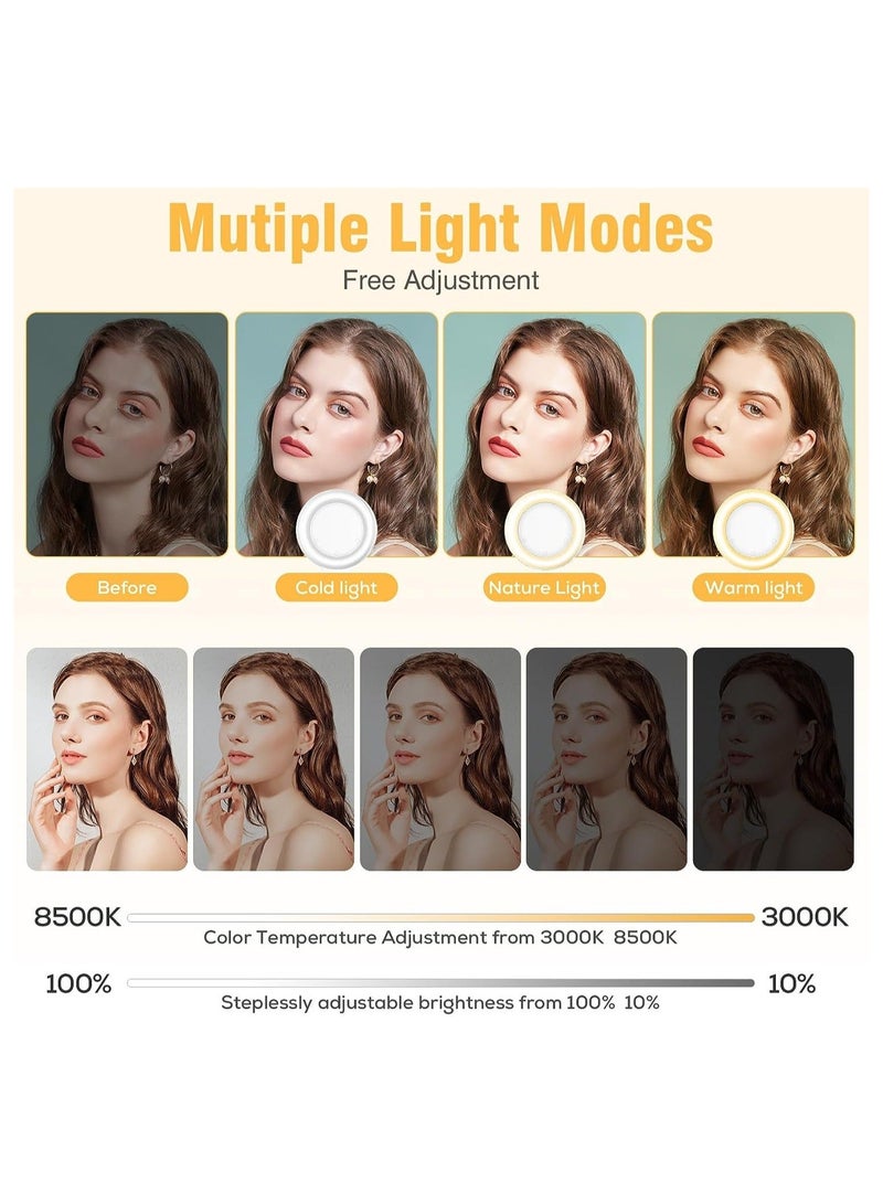 Y&D Ring Light, 3 Light Mode Selfie Rechargeable for Zoom Meetings Large Capacity Battery Portable 60 LED Adjustable Brightness Clip, Phone, iPad, Laptop, Makeup, Photography, Vlog - Image 2