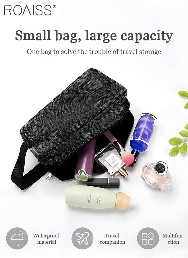 roaiss - Outdoor Wash Bag Portable Storage Bag Waterproof Clutch Bag Large Capacity Makeup Cosmetic Handbag Packing Organizers for Men Women Travel Business Trip Black - Image 1