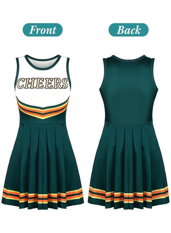 Haysandy Girls Cheerleader Costume Outfit Set Fancy Dress for Halloween Party Birthday(7 to 8 Years Old,Green) - Image 2