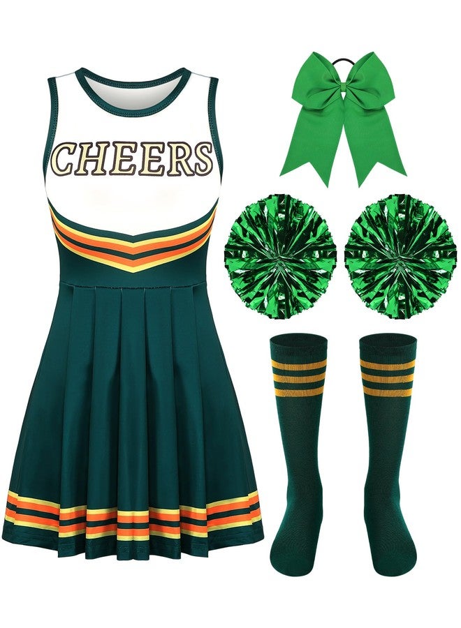 Haysandy Girls Cheerleader Costume Outfit Set Fancy Dress for Halloween Party Birthday(7 to 8 Years Old,Green) - Image 1
