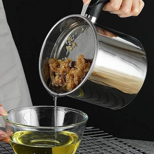 KACHKIT Oil Strainer Pot Grease Can Stainless Steel Cooking Grease ContainerReuse Oil Storage Best Oil Shaver Can Container with Removable Filter - Image 2