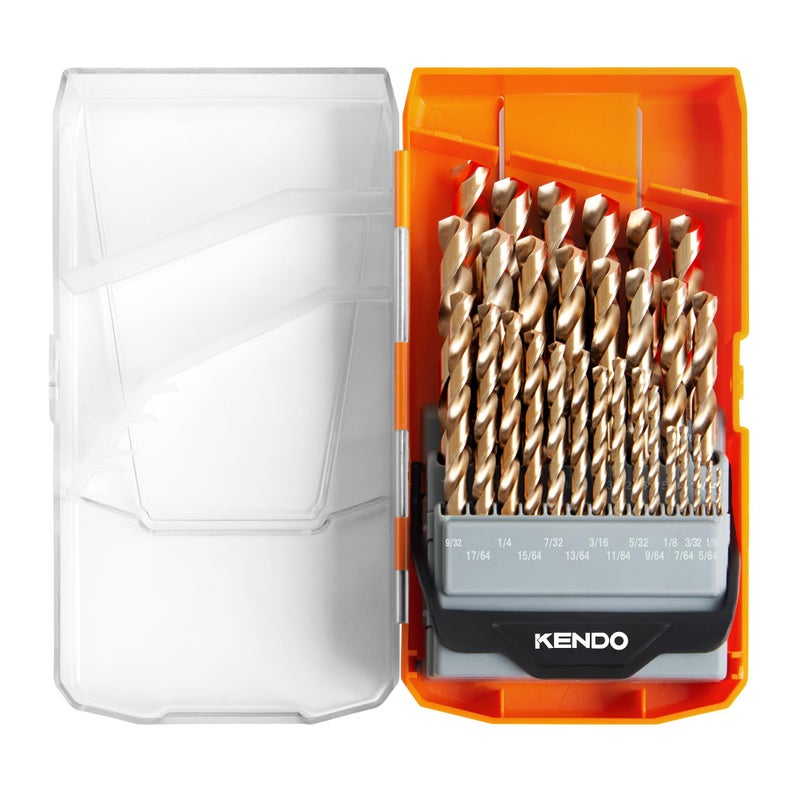 KENDO 29PCS Cobalt Drill Bit Set 11612 M35 High Speed Steel135 Degree Tip Twist Jobber Length Drill Bits Set for Hard Metal Stainless Steel Cast Iron and Wood with Storage Case