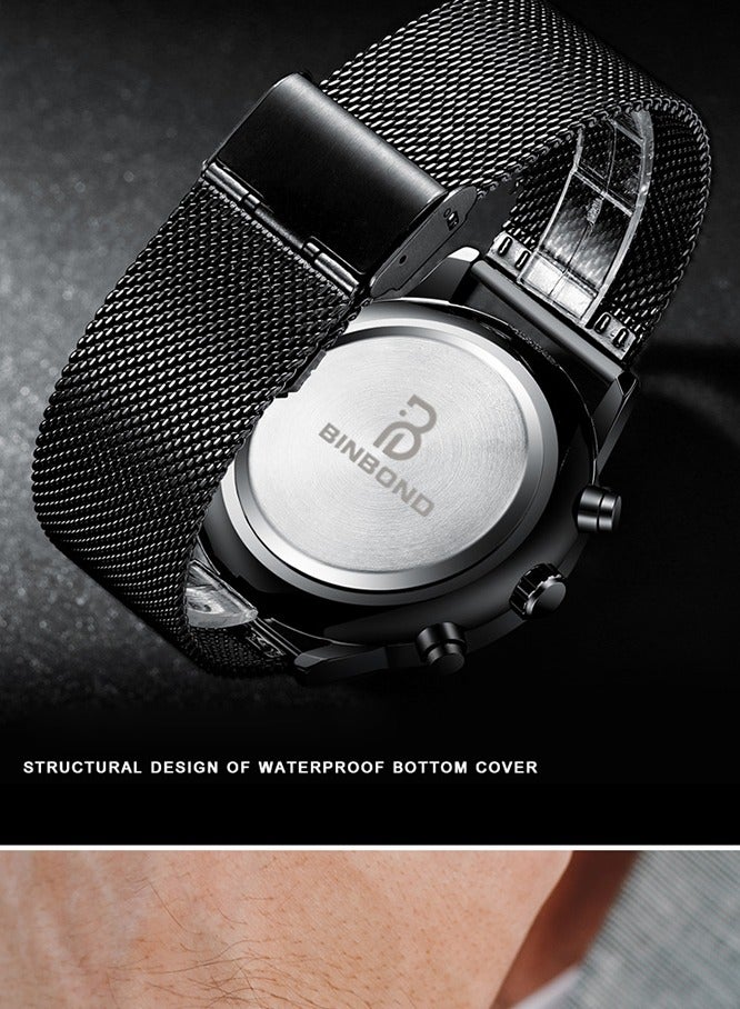 بينبوند ساعات للرجال ووتش الفاخرة الفولاذ المقاوم للصدأ الكوارتز للماء ووتش - Image 5
