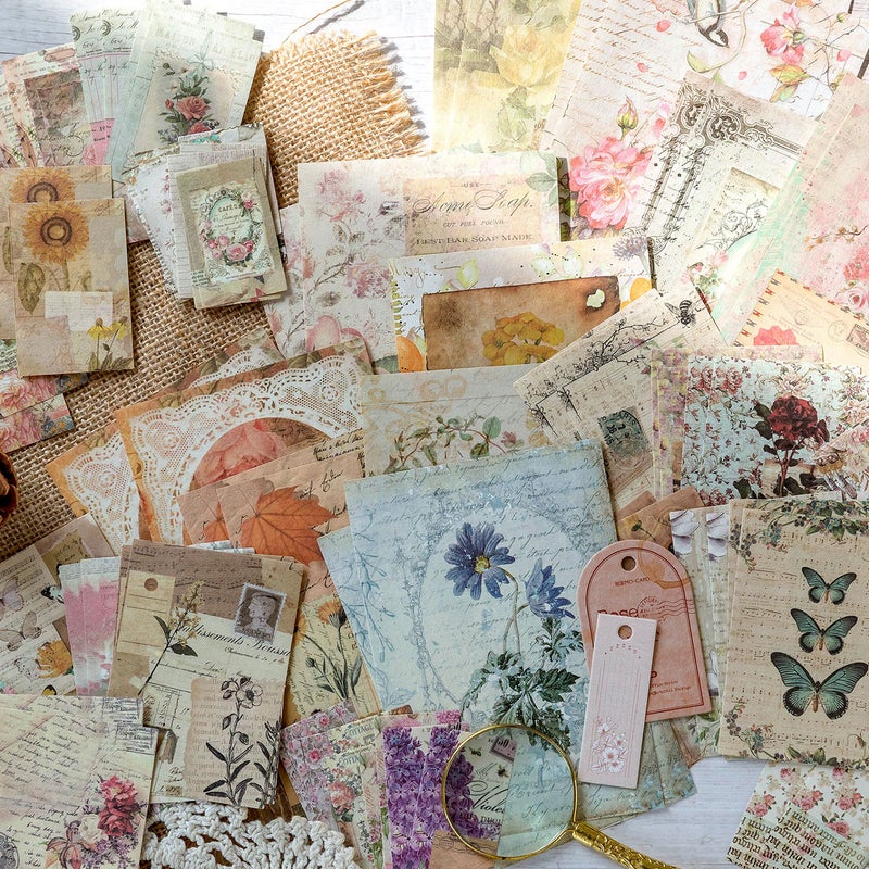 Momo Material Package Memory Post Bureau Series Retro Handbook Diy Material Decoration Base 100 Sheets Into 4 Styles - Image 3
