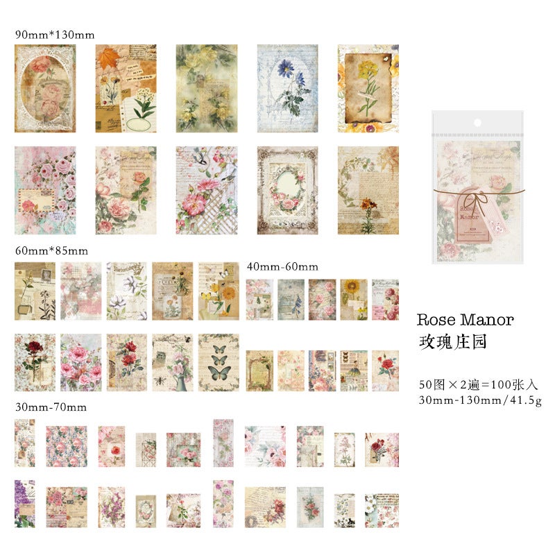 Momo Material Package Memory Post Bureau Series Retro Handbook Diy Material Decoration Base 100 Sheets Into 4 Styles - Image 1