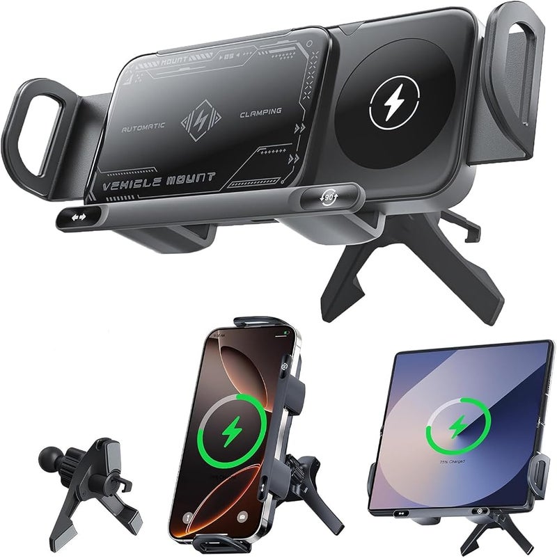 BIGTHREE 15W Wireless Car Charger, Dual Coil Fast Charging Car Mount, Cars Air Outlet Wireless Charger, 360 Degree Rotation, Shockproof, and Anti-slip, Suitable for Most Car Air Outlets. - Image 1