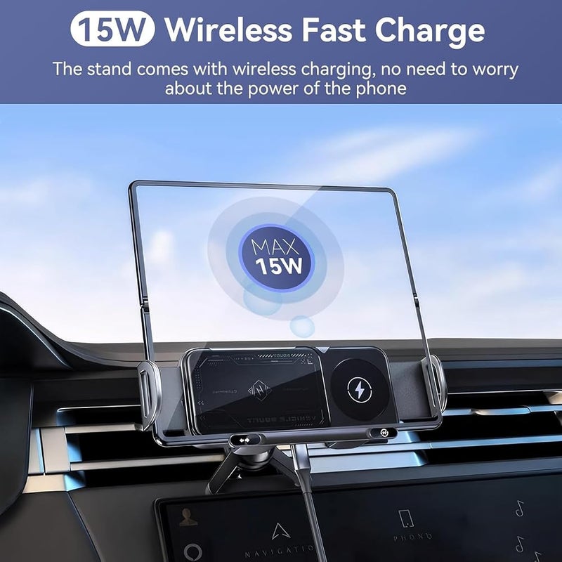 BIGTHREE 15W Wireless Car Charger, Dual Coil Fast Charging Car Mount, Cars Air Outlet Wireless Charger, 360 Degree Rotation, Shockproof, and Anti-slip, Suitable for Most Car Air Outlets. - Image 2