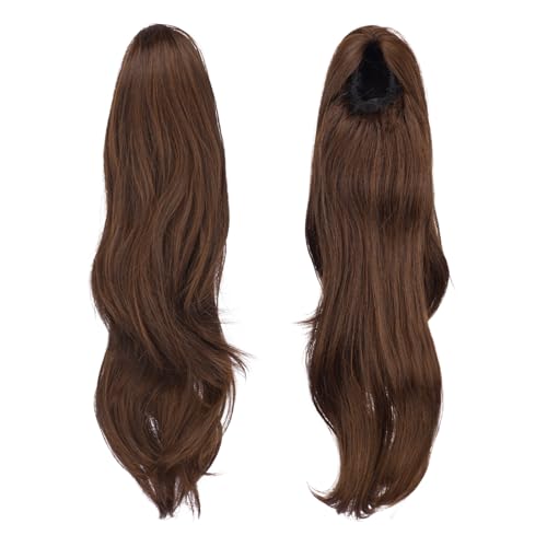 FESHFEN Drawstring Ponytail Extension Natural Long Wavy Layered Synthetic Pony Tails Brown Auburn Mixed Hair Extensions Hairpieces for Women 20 inch - Image 3