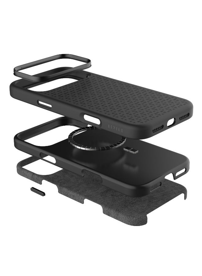 LEVELO Fiora MagSafe Liquid Silicone Case for iPhone 17 Pro with Pattern Design / Premium Silicone Grip / Shock-Resistant Bumper / Aluminum Alloy Frame for Camera & Buttons / Strong Magnet - Black - Image 5