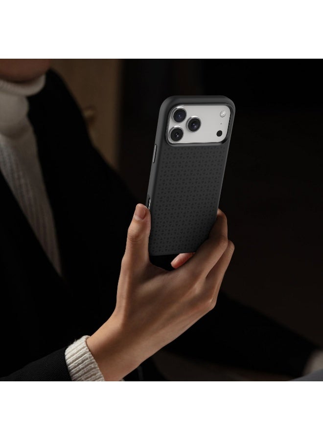 LEVELO Fiora MagSafe Liquid Silicone Case for iPhone 17 Pro with Pattern Design / Premium Silicone Grip / Shock-Resistant Bumper / Aluminum Alloy Frame for Camera & Buttons / Strong Magnet - Black - Image 3