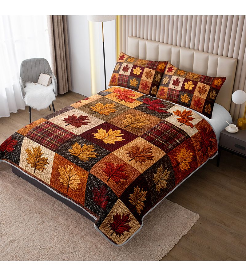 2pcs Autumn Maple Leaf Print Durable Quilted Bedspread Set Twin Size Multicolor Bedspread And Pillowcase No Insert Breathable High Definition Print For Home And Dormitory - Image 4