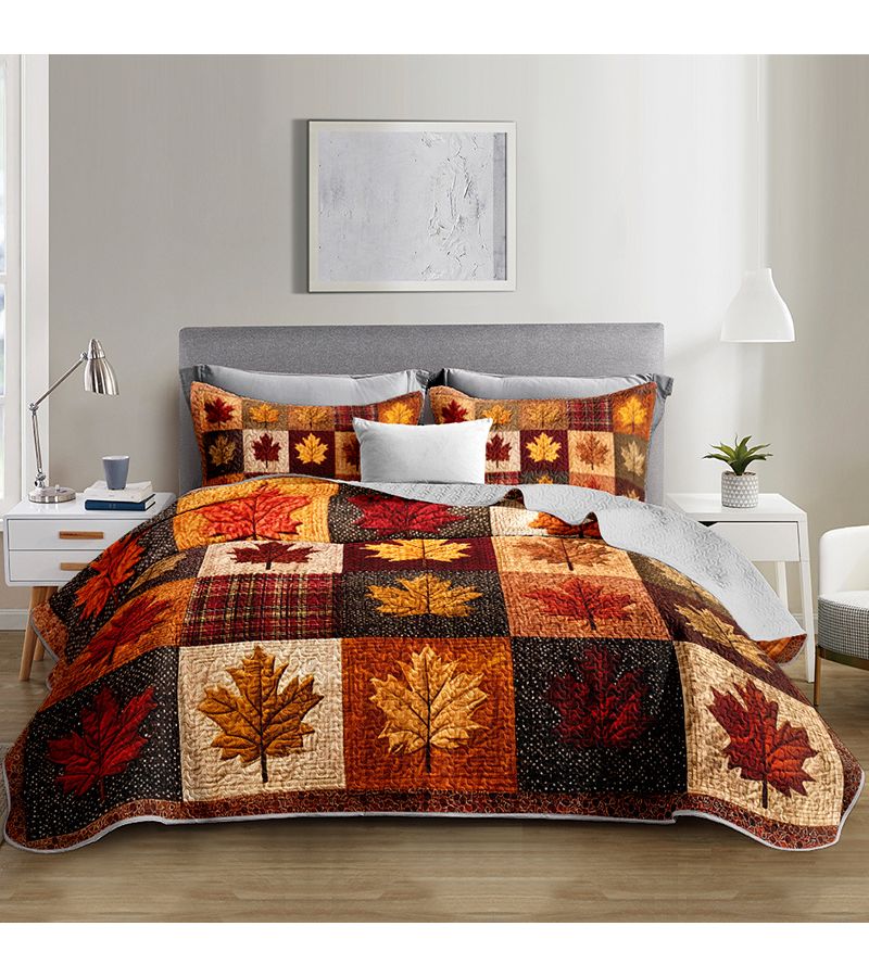 2pcs Autumn Maple Leaf Print Durable Quilted Bedspread Set Twin Size Multicolor Bedspread And Pillowcase No Insert Breathable High Definition Print For Home And Dormitory - Image 5