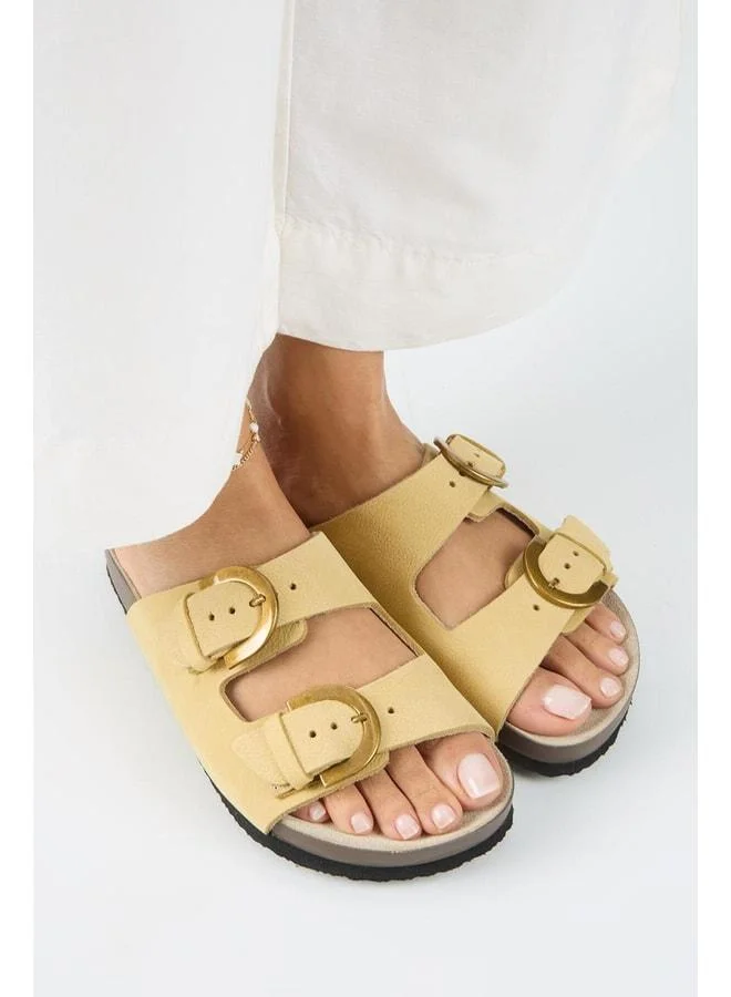 Manijero  Fuga Women's Leather Genuine Leather Double Buckle Nubuck Yellow Sandal. for Women | Best Price UAE