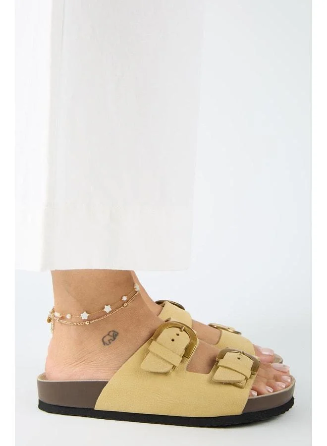 Manijero  Fuga Women's Leather Genuine Leather Double Buckle Nubuck Yellow Sandal. for Women | Best Price UAE