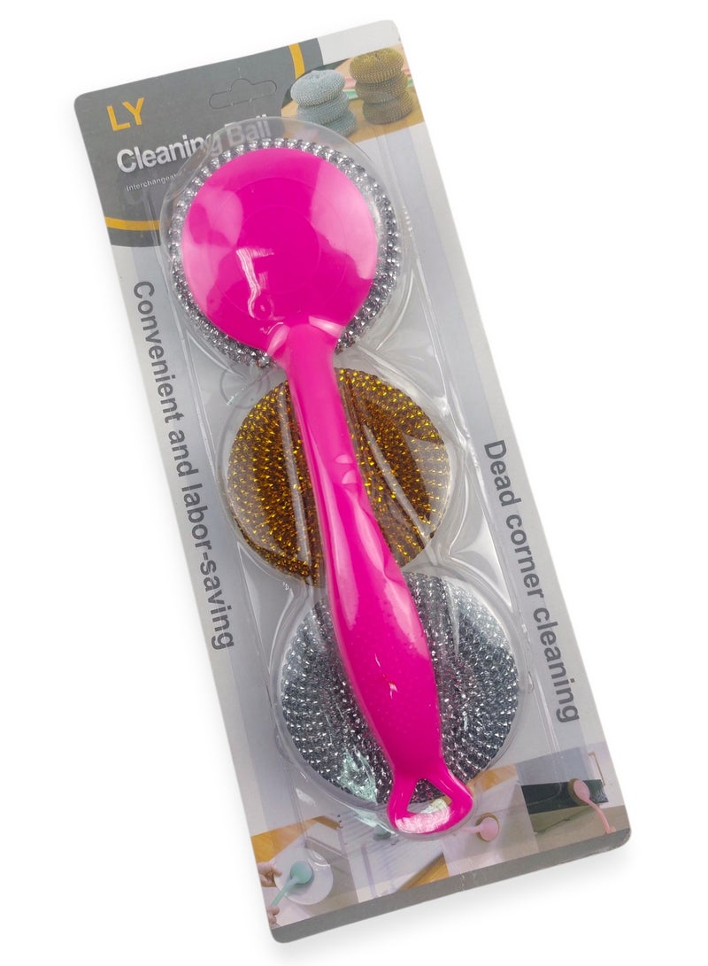 ال واي 3 قطع من ليف تنظيف فولاذي بمقبض بلاستيكي - Image 1