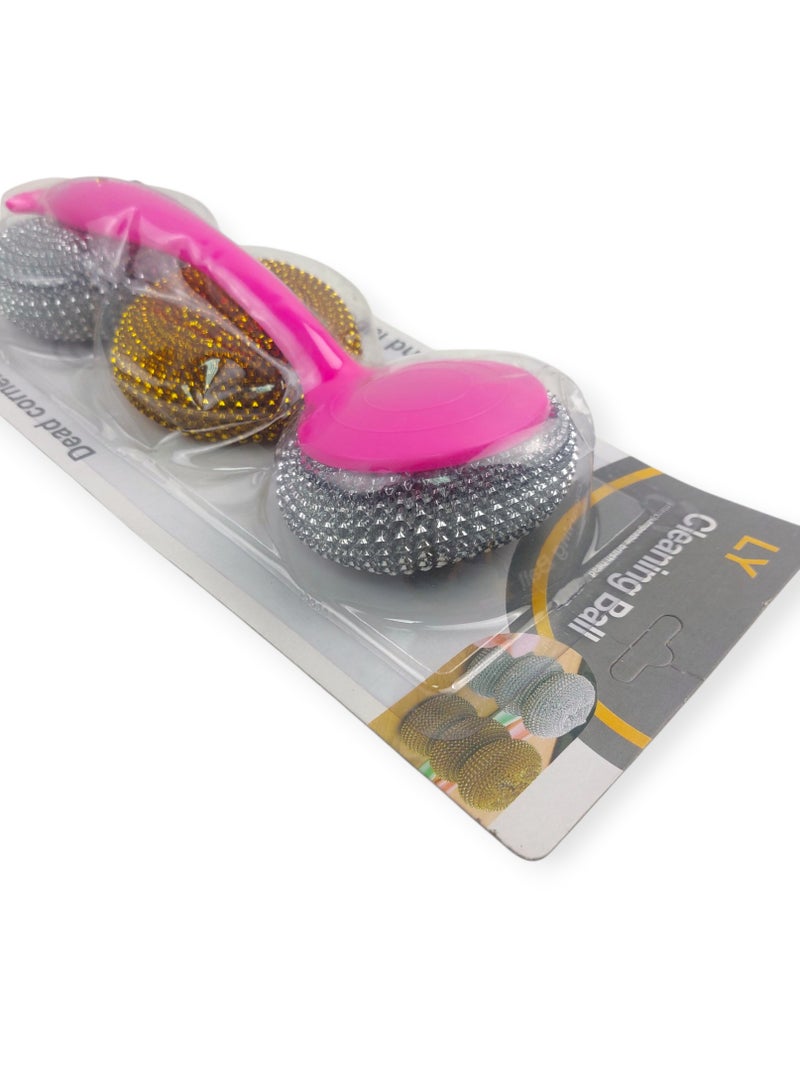 ال واي 3 قطع من ليف تنظيف فولاذي بمقبض بلاستيكي - Image 2