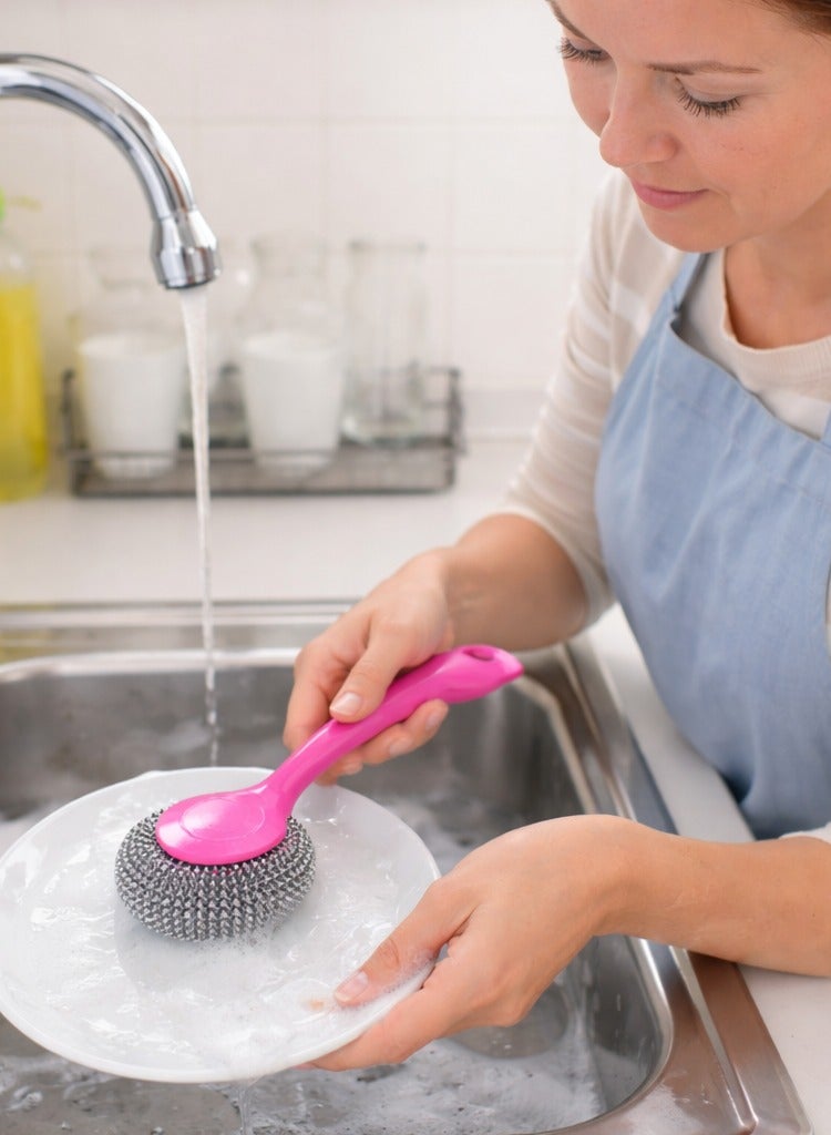 ال واي 3 قطع من ليف تنظيف فولاذي بمقبض بلاستيكي - Image 4