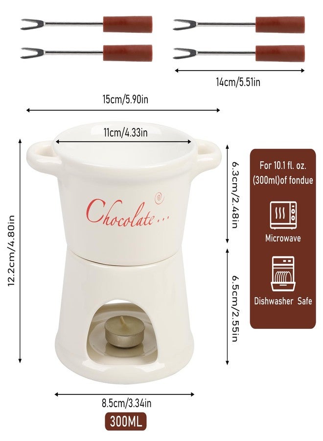 TOWEBOORY Pure White Porcelain Chocolate Fondue Set, Hot Pot Chocolate Fountain Snack Light Porcelain Melting Pot with 4 Forks and 4 Candles for Chocolate Cheese Caramel - Image 2