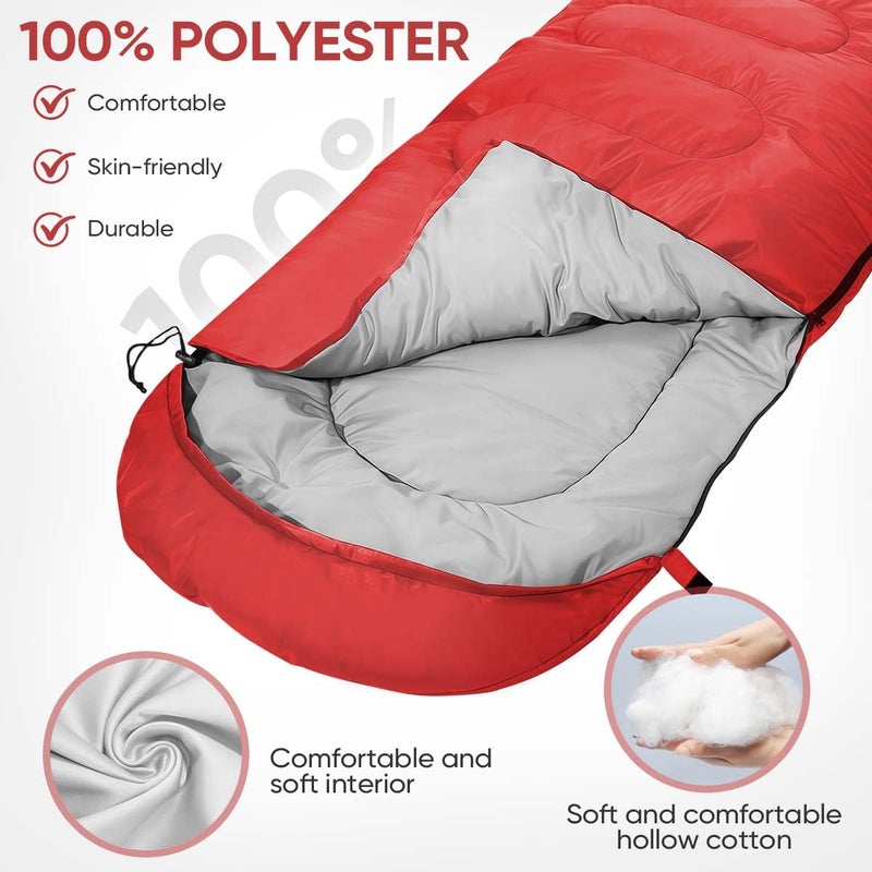 OBTANIM Sleeping Bags Portable Waterproof Camping Sleeping Bag for Adults Kids 4 Seasons Cold Weather or Warm Backpacking Hiking Travel Indoor Outdoor Use (Red) - Image 4