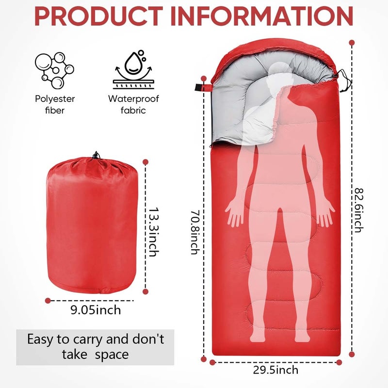 OBTANIM Sleeping Bags Portable Waterproof Camping Sleeping Bag for Adults Kids 4 Seasons Cold Weather or Warm Backpacking Hiking Travel Indoor Outdoor Use (Red) - Image 2