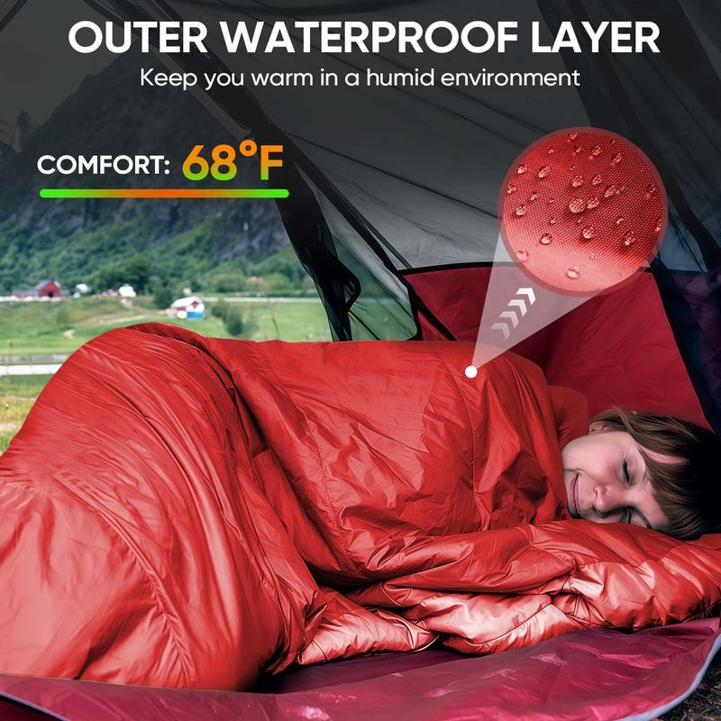 OBTANIM Sleeping Bags Portable Waterproof Camping Sleeping Bag for Adults Kids 4 Seasons Cold Weather or Warm Backpacking Hiking Travel Indoor Outdoor Use (Red) - Image 5