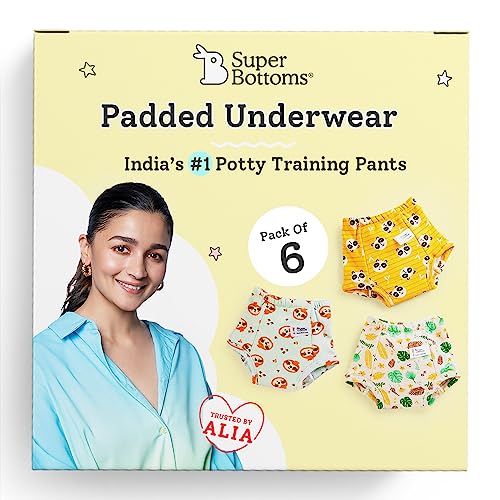 superbottoms Padded Underwear for Babies & Toddlers (1-2 Years), 3 Layers of Premium Cotton & DryFeel Layer, Ideal for Diaper-Free Time & Mess-Free Potty Training Pants, Pack of 6 - Image 1