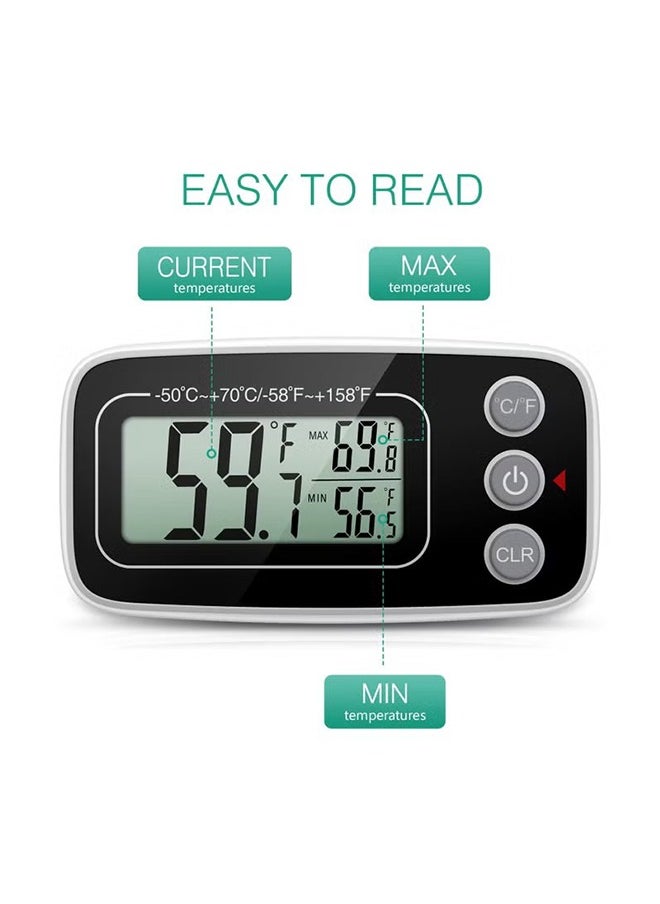Fridge Thermometer, Digital Refrigerator Freezer Thermometer with Clear LCD Display, Max/Min Function, 3 Mounting Options for Kitchen, Home, Restaurants